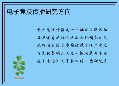 电子竞技传播研究方向